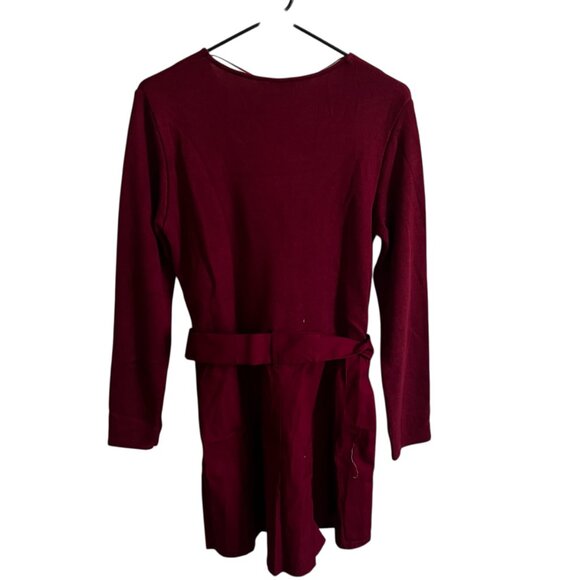 Zara Burgundy Belted Long Sleeve Mini Dress Chic Minimalist Size Large NWT - Picture 5 of 9